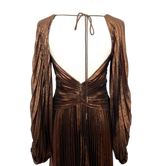 Acler Auroa Midi Dress Metallic Twist Front Pleated Bronze Size 6 NEW - Picture 12 of 16